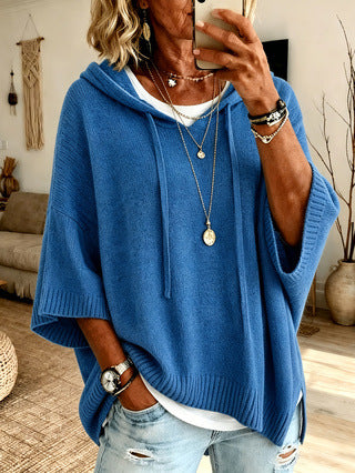 Maglione donna oversize con cappuccio e maniche ampie