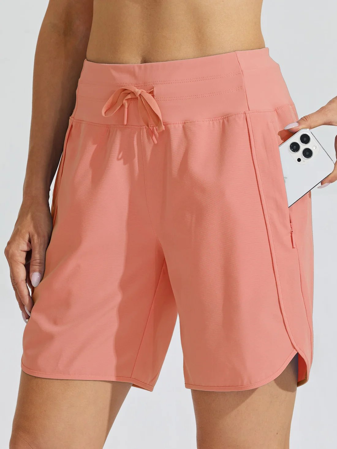 Shorts sportivi donna a vita alta con cordino e tasche
