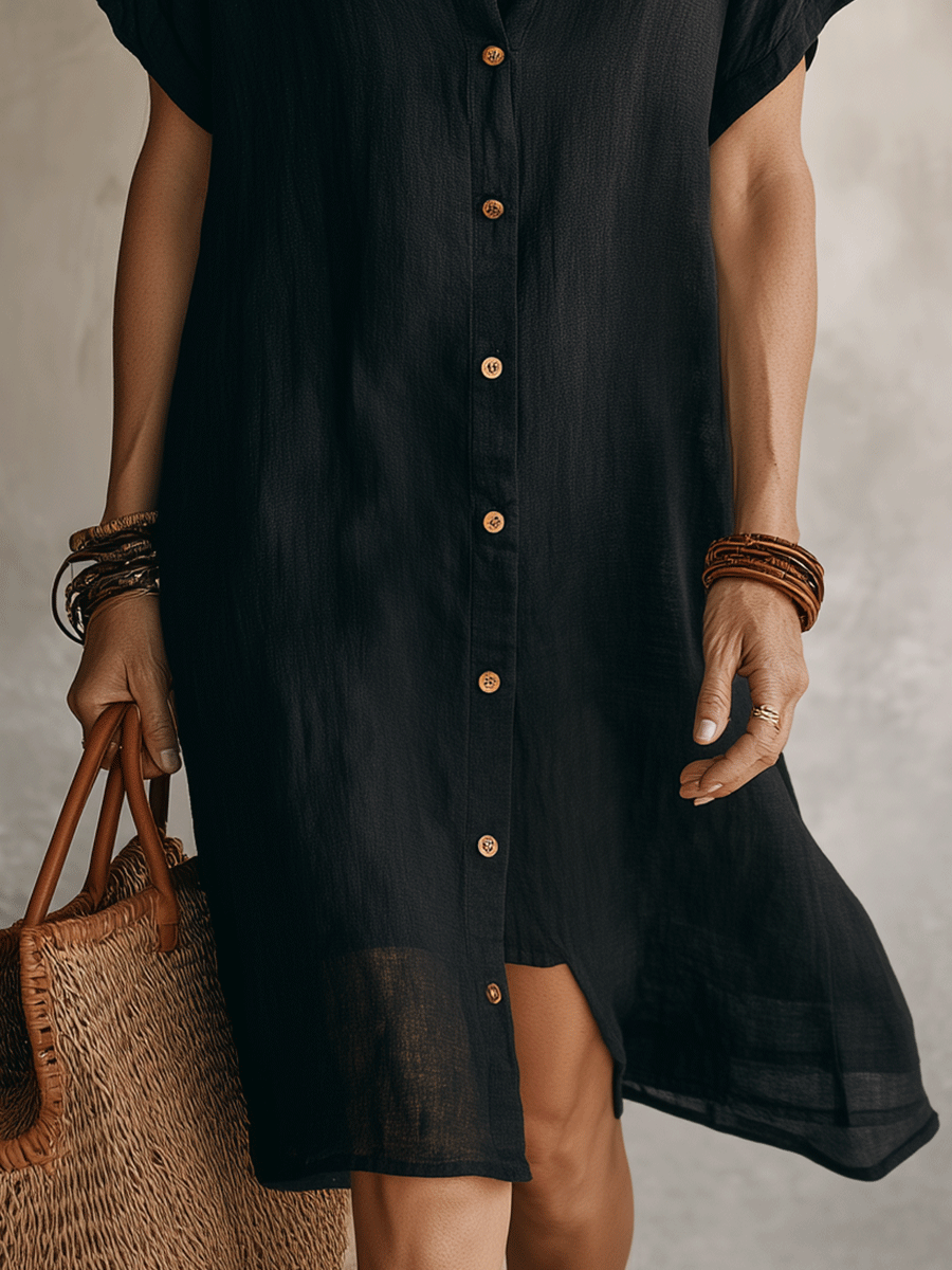 Abito chemise da donna in lino cotone con bottoni