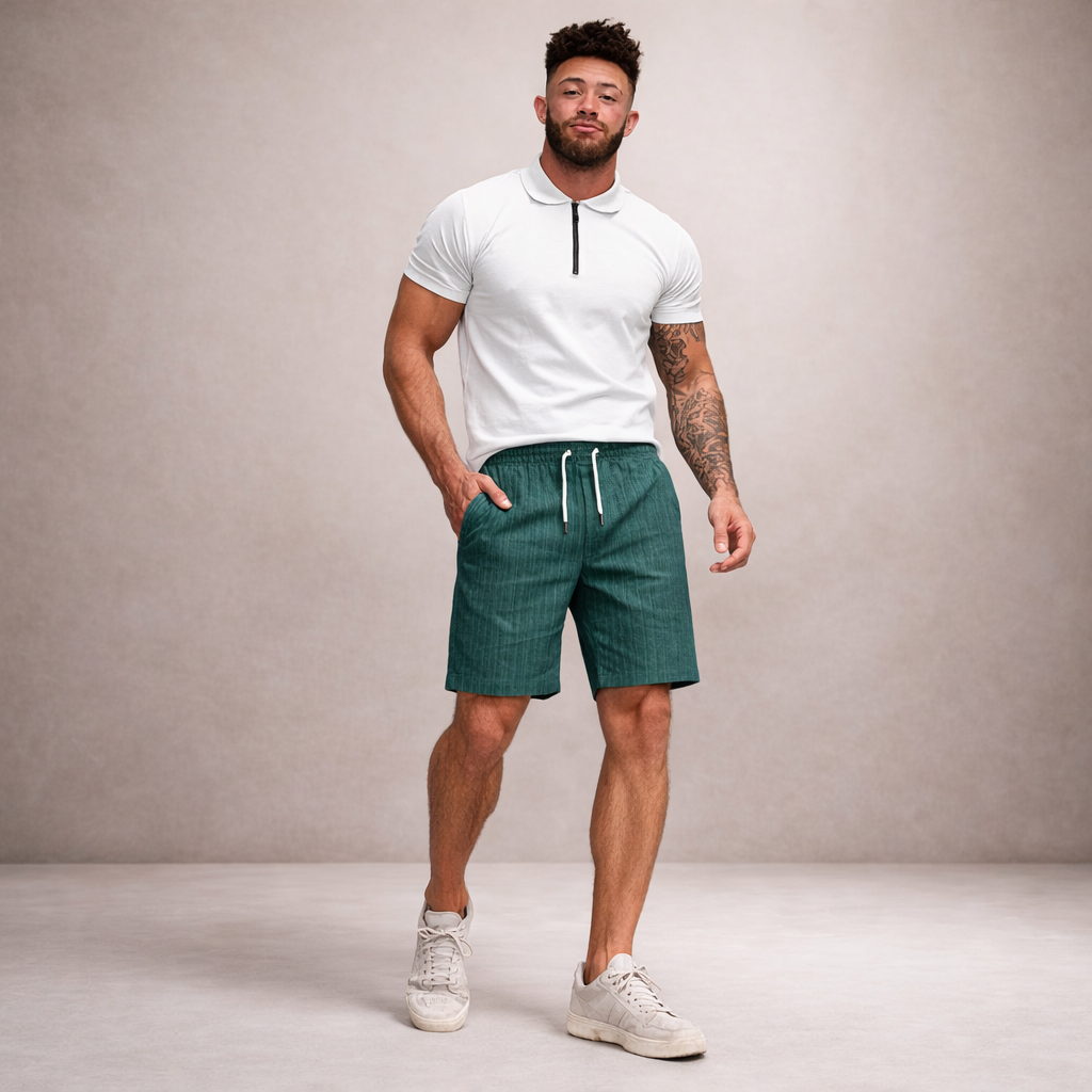 Shorts uomo estivi in lino con vita regolabile