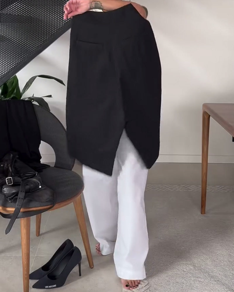 Pantaloni donna larghi asimmetrici con vita media