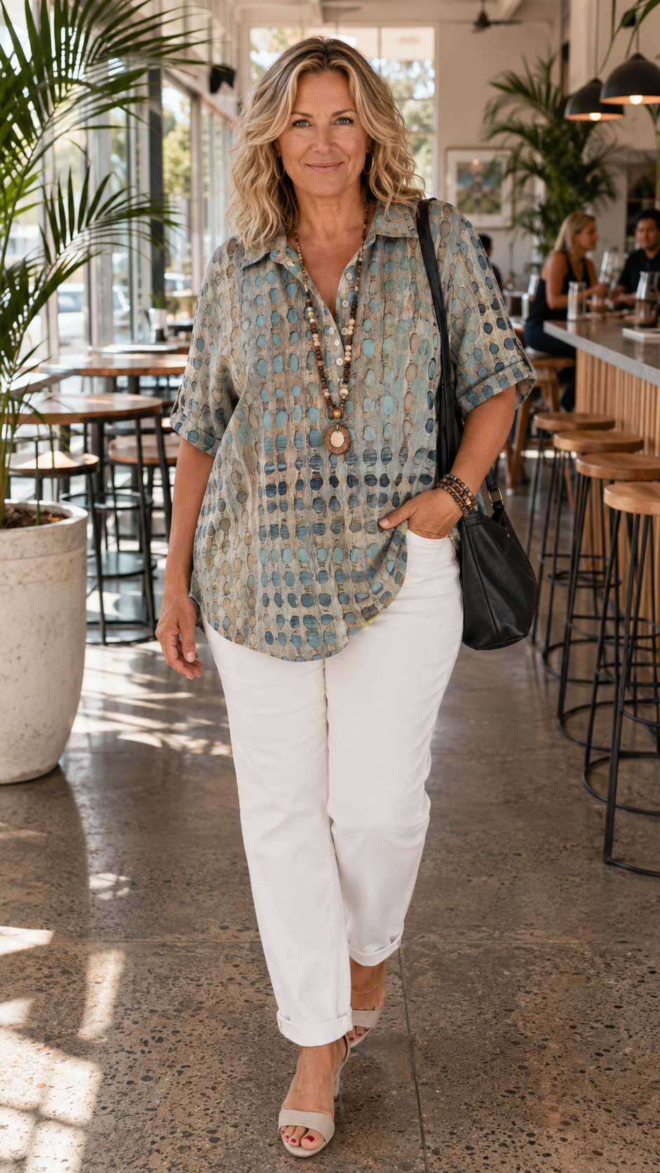 Top donna traforato casual con colletto e bottoni