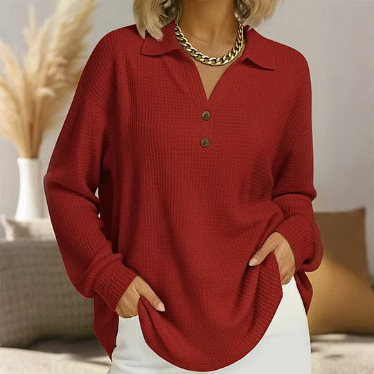 Blusa donna in maglia testurizzata con colletto e bottoni