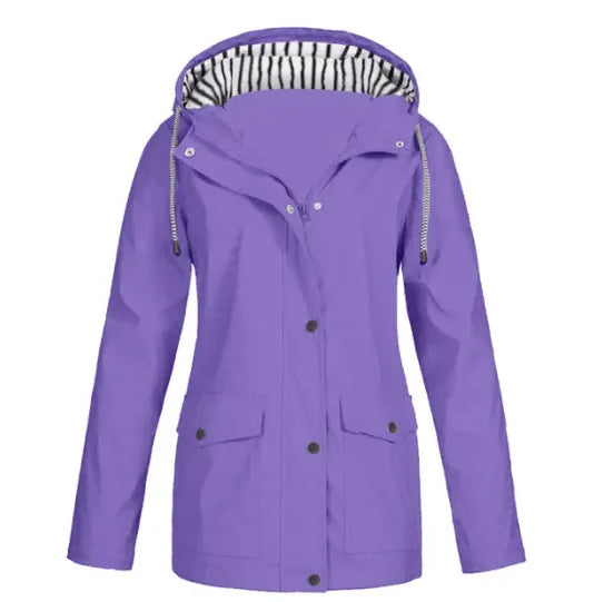Giacca impermeabile donna con cappuccio e tasche frontali