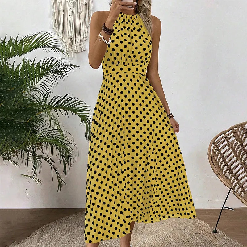 Abito maxi donna a pois con collo halter