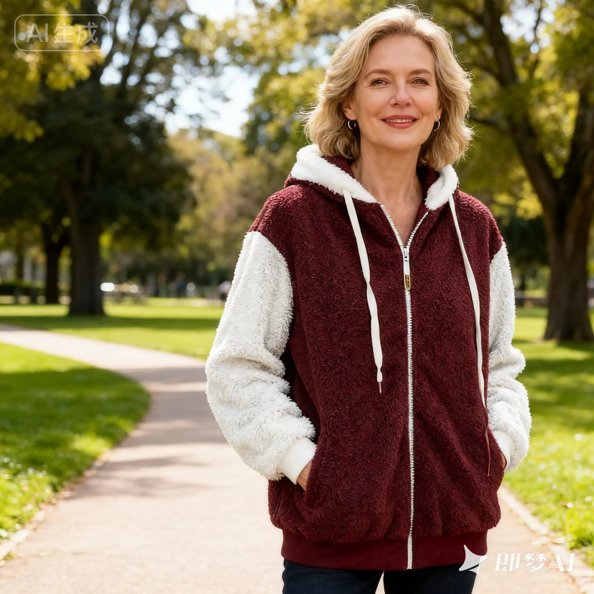 Giacca in pile donna con cappuccio e zip