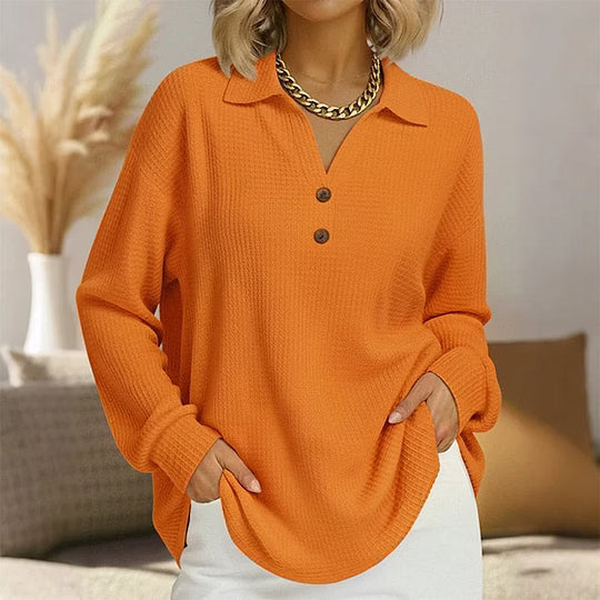 Blusa donna in maglia testurizzata con colletto e bottoni