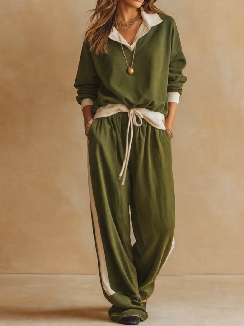 Completo due pezzi donna con polo e pantaloni larghi