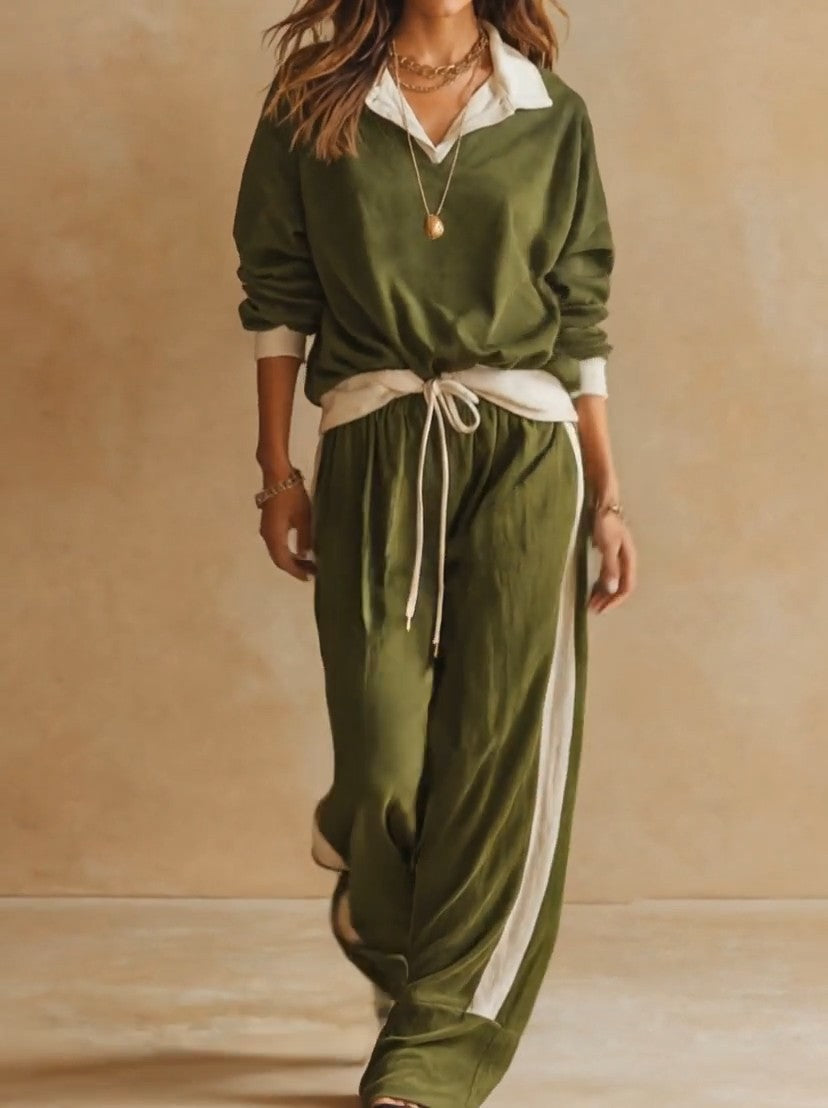 Completo due pezzi donna con polo e pantaloni larghi