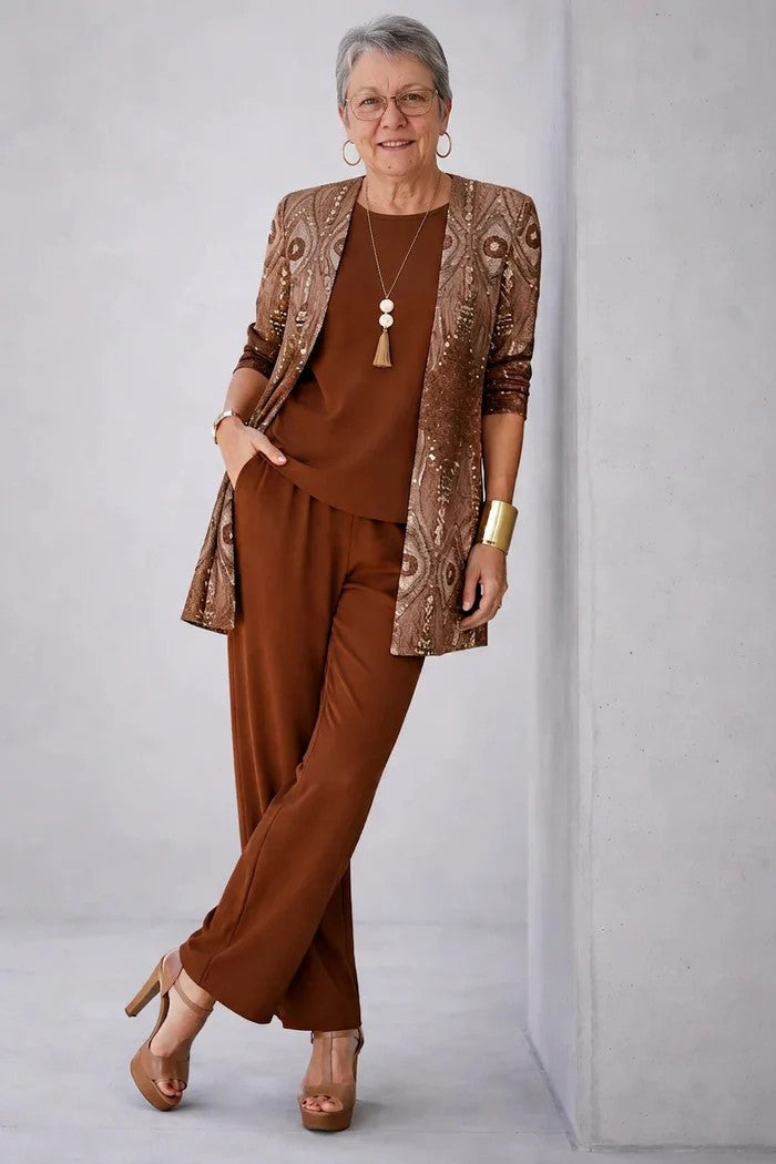 Completo donna tre pezzi con cardigan stampato