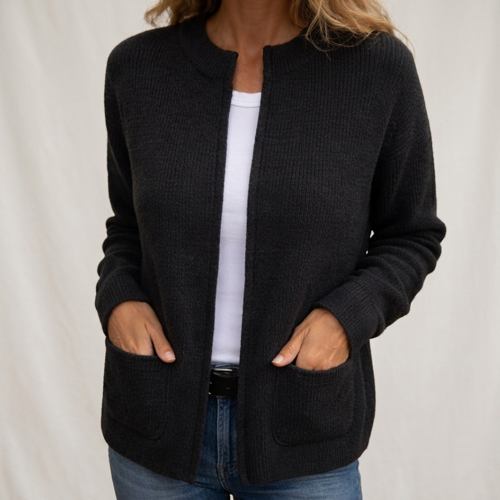 Cardigan donna in maglia a coste con zip e tasche