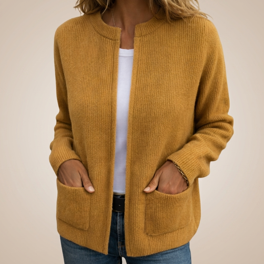 Cardigan donna in maglia a coste con zip e tasche