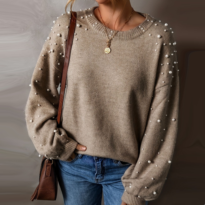Maglione donna con perle decorative e maniche morbide