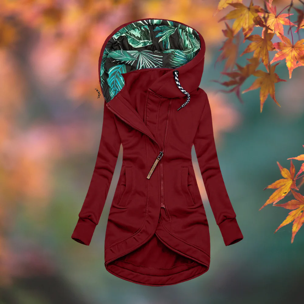 Giacca lunga donna con cappuccio e chiusura a zip