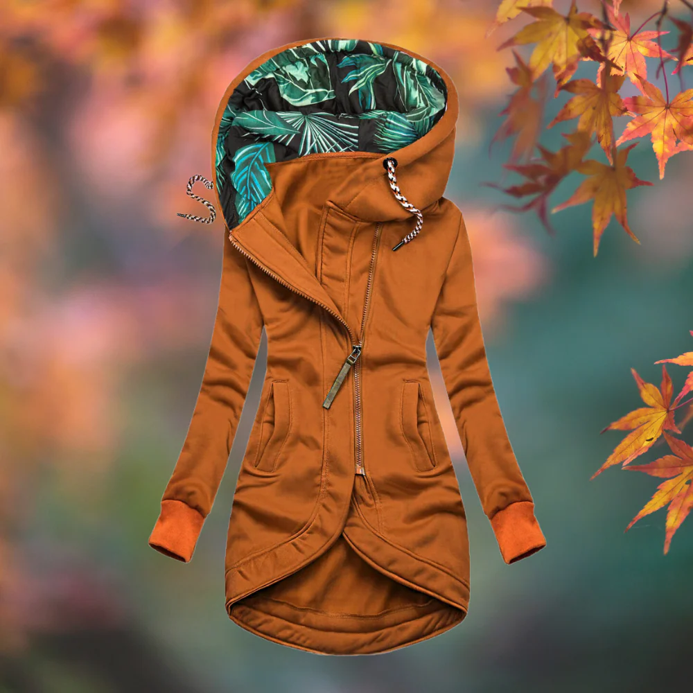 Giacca lunga donna con cappuccio e chiusura a zip