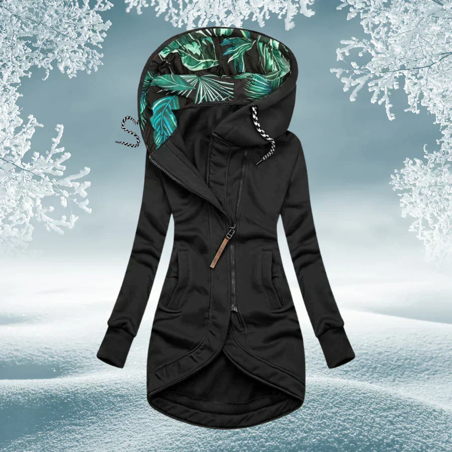 Giacca lunga donna con cappuccio e chiusura a zip