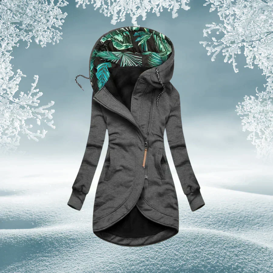 Giacca lunga donna con cappuccio e chiusura a zip