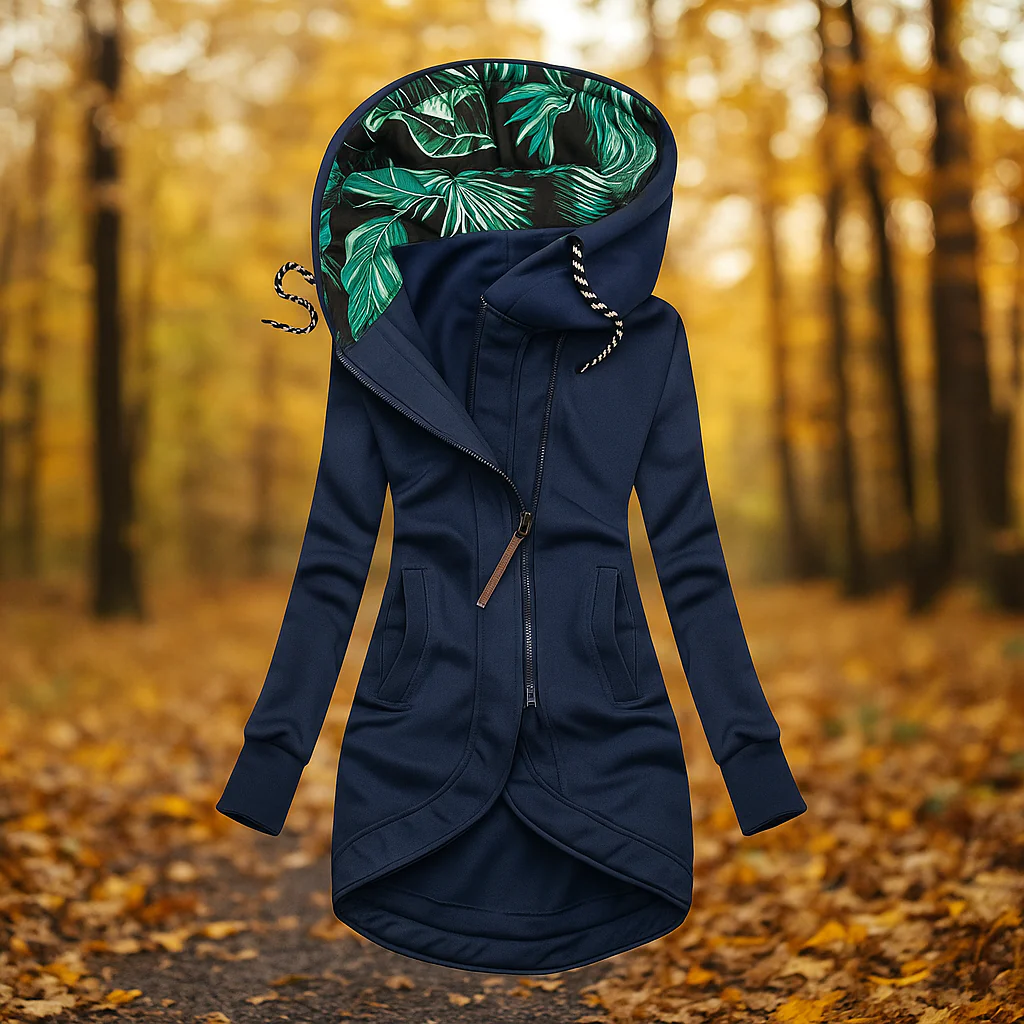 Giacca lunga donna con cappuccio e chiusura a zip