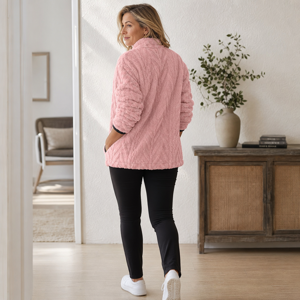 Felpa donna in pile con mezza zip e tasca a marsupio