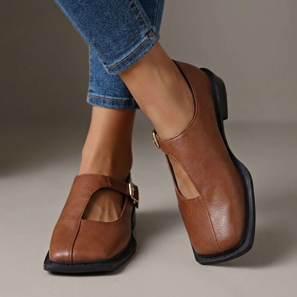 Scarpe Mary Jane da donna in PU con punta quadrata e fibbia