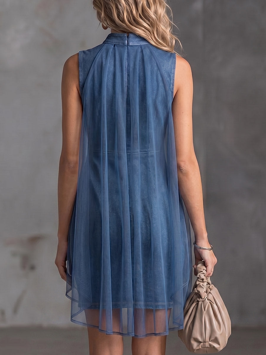 Abito da donna denim con chiffon senza maniche