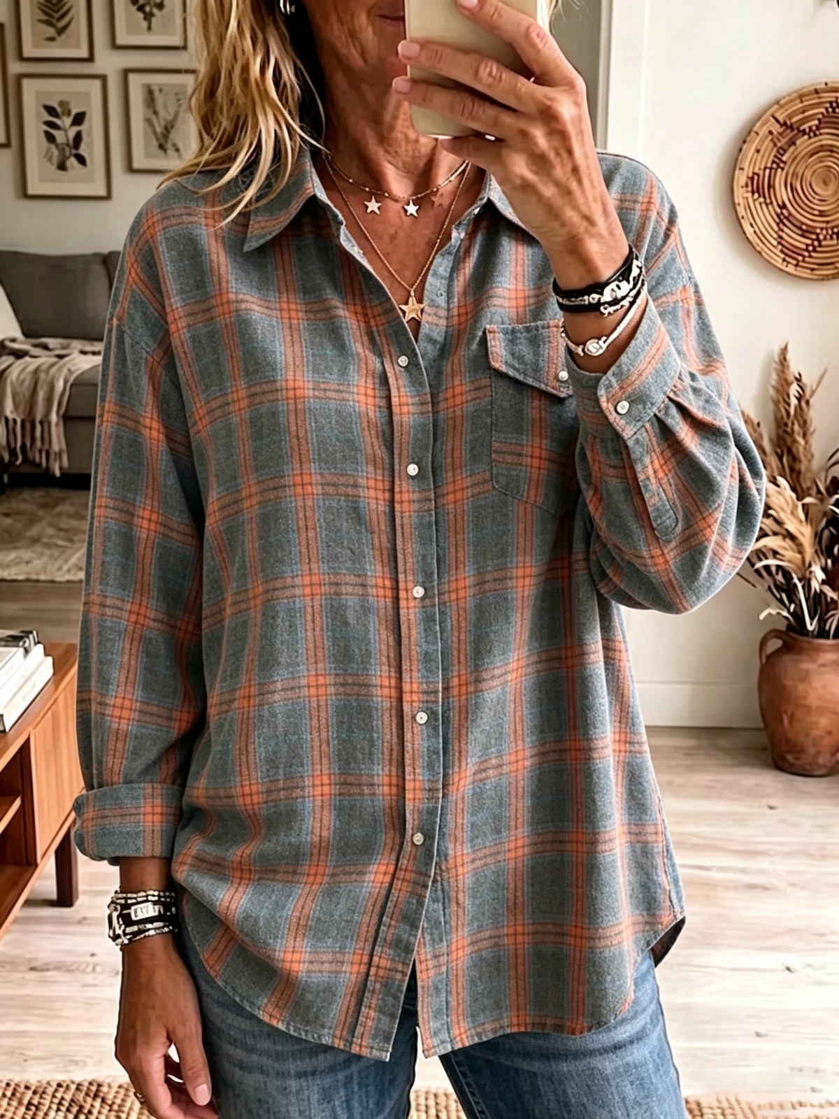 Camicia oversize quadri donna