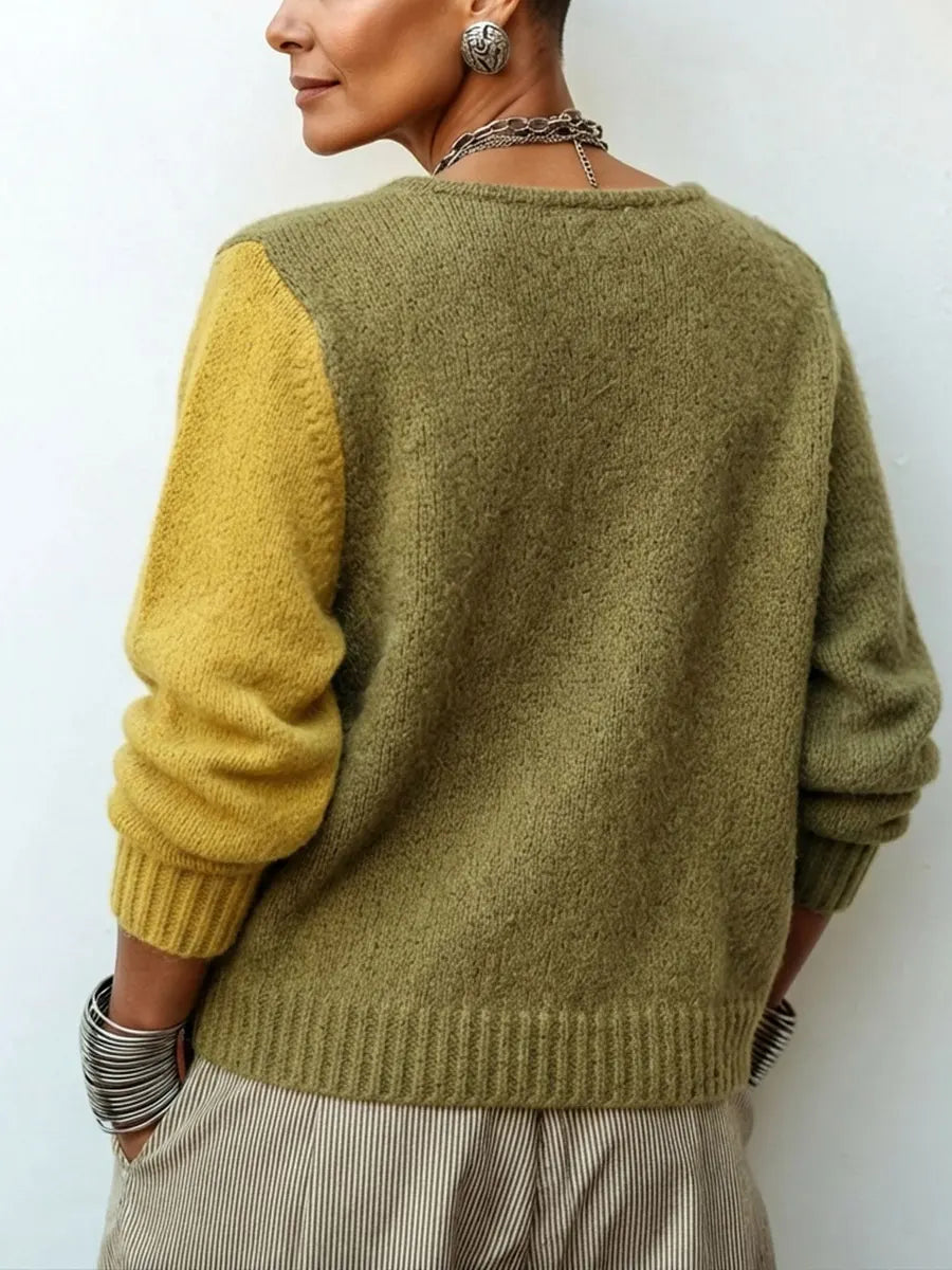 Maglione donna color-block con bottoni asimmetrici