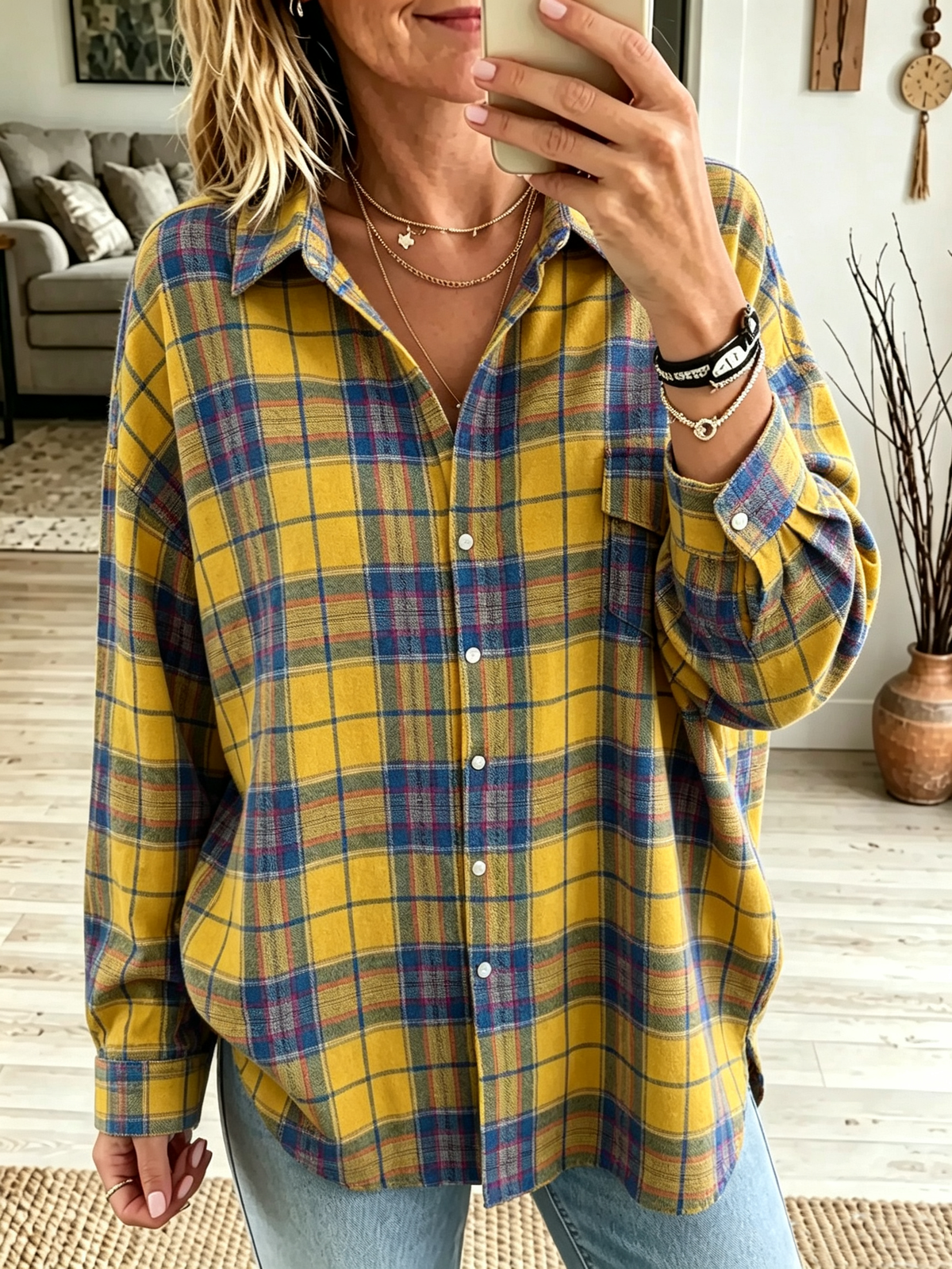 Camicia oversize quadri donna