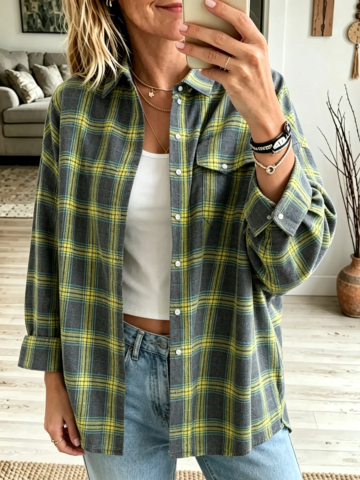 Camicia oversize quadri donna