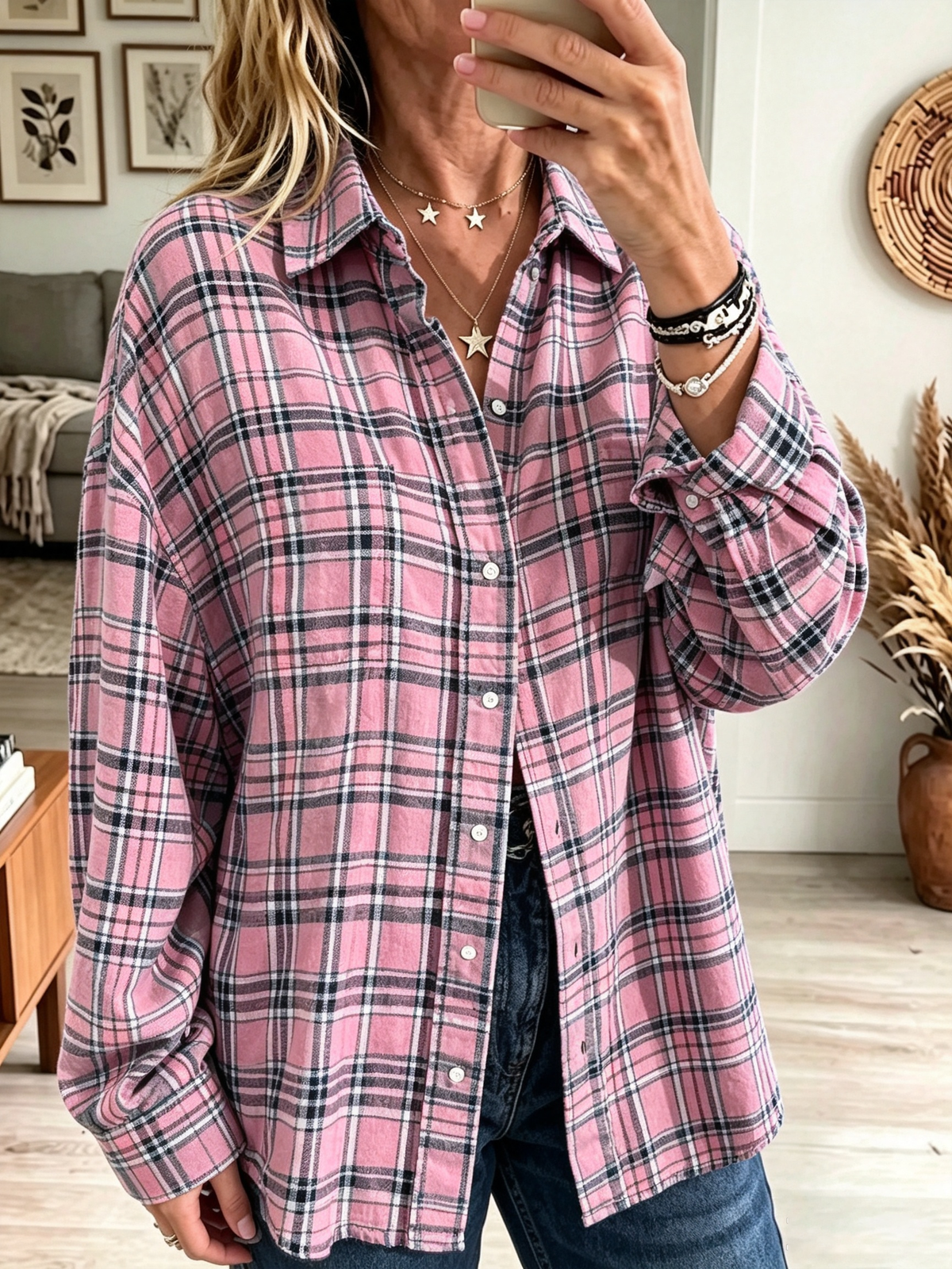 Camicia oversize quadri donna