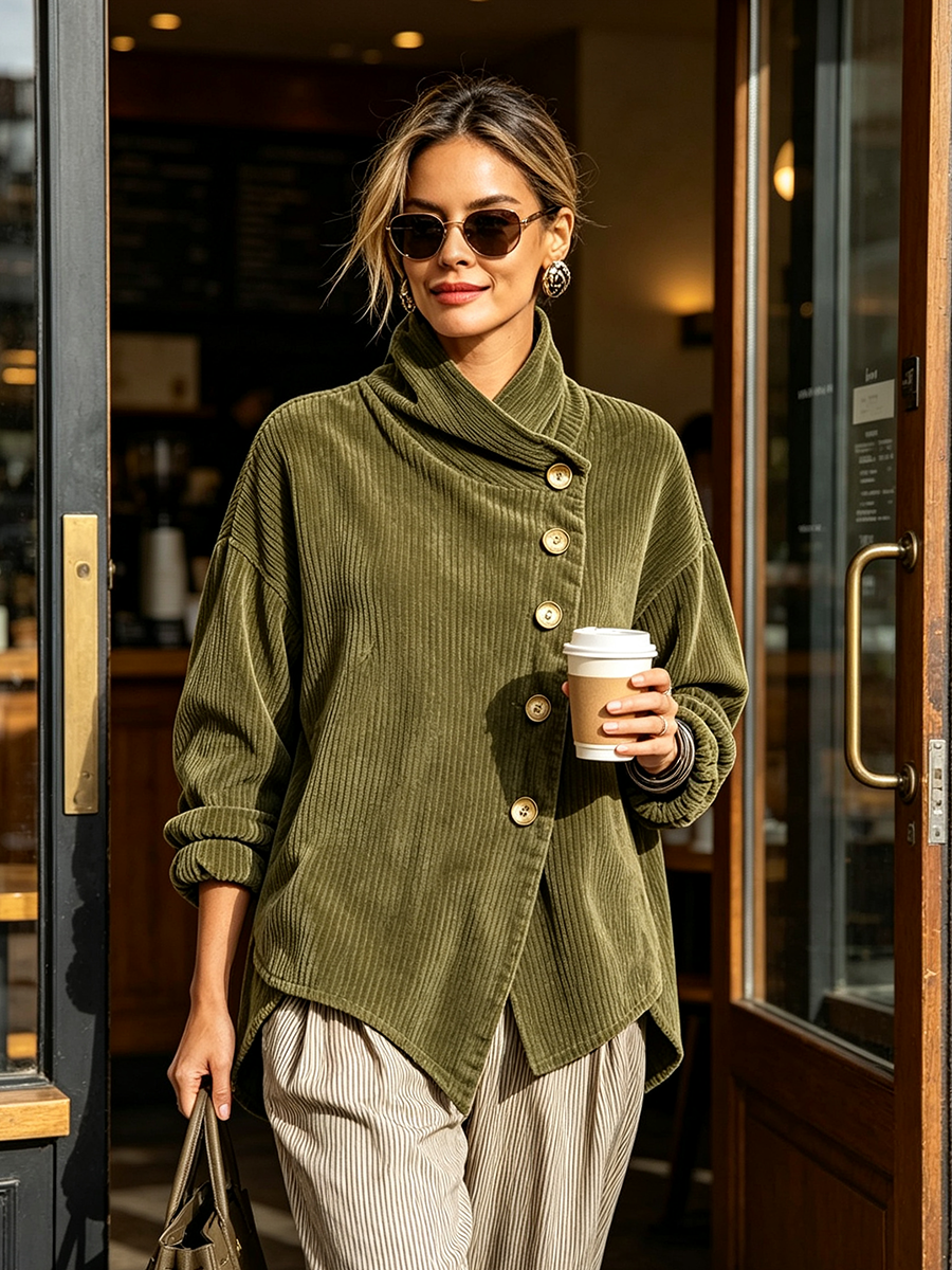 Maglione donna effetto velluto a coste con collo avvolgente