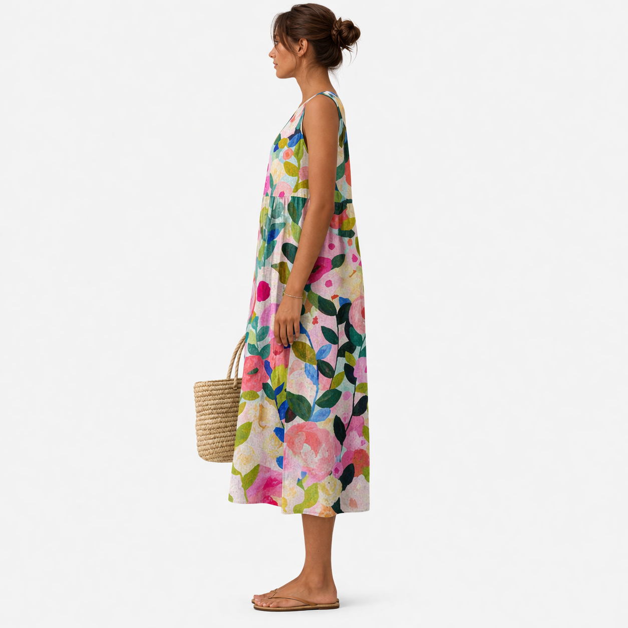 Abito midi donna con maxi stampa floreale vivace