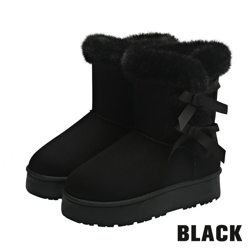 Stivali donna invernali foderati con fiocchi decorativi e suola platform
