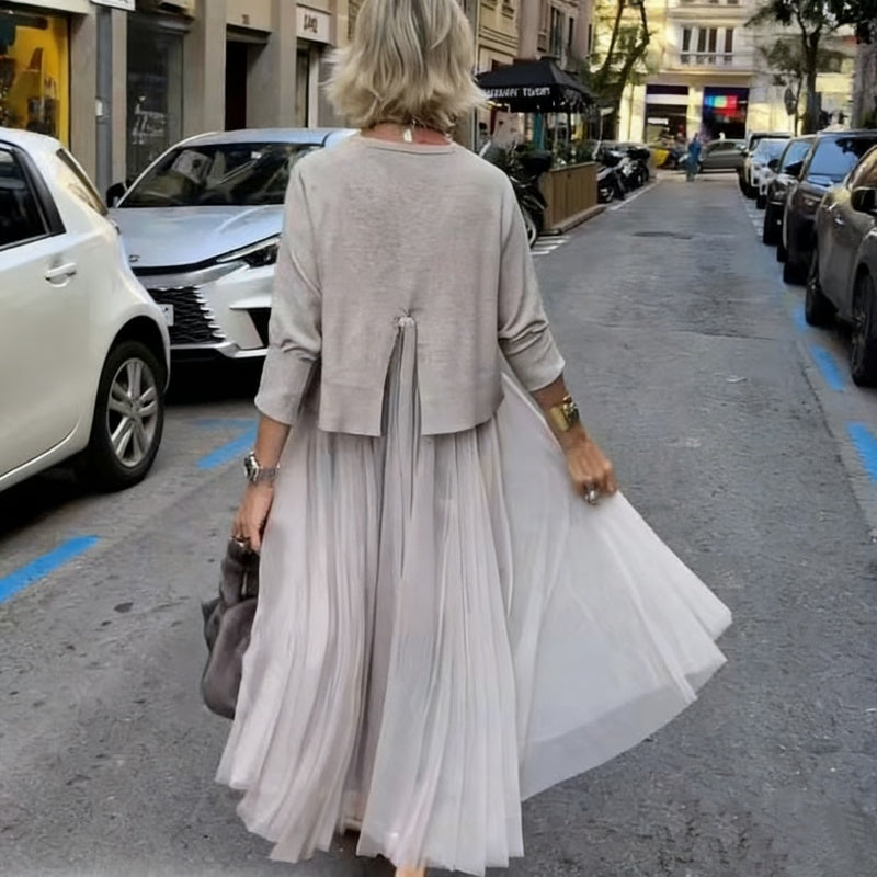 Completo donna due pezzi con abito plissettato