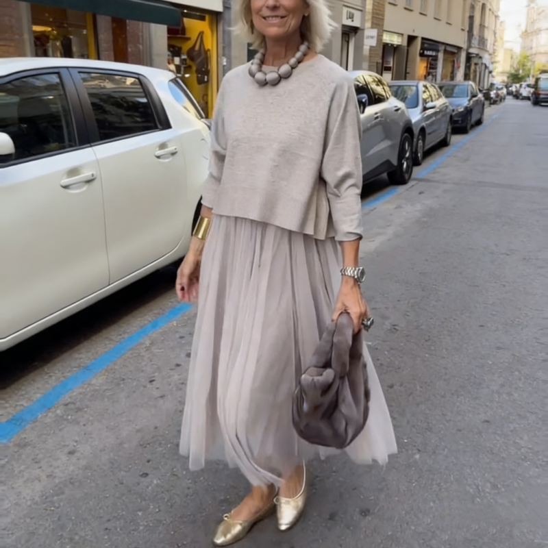 Completo donna due pezzi con abito plissettato