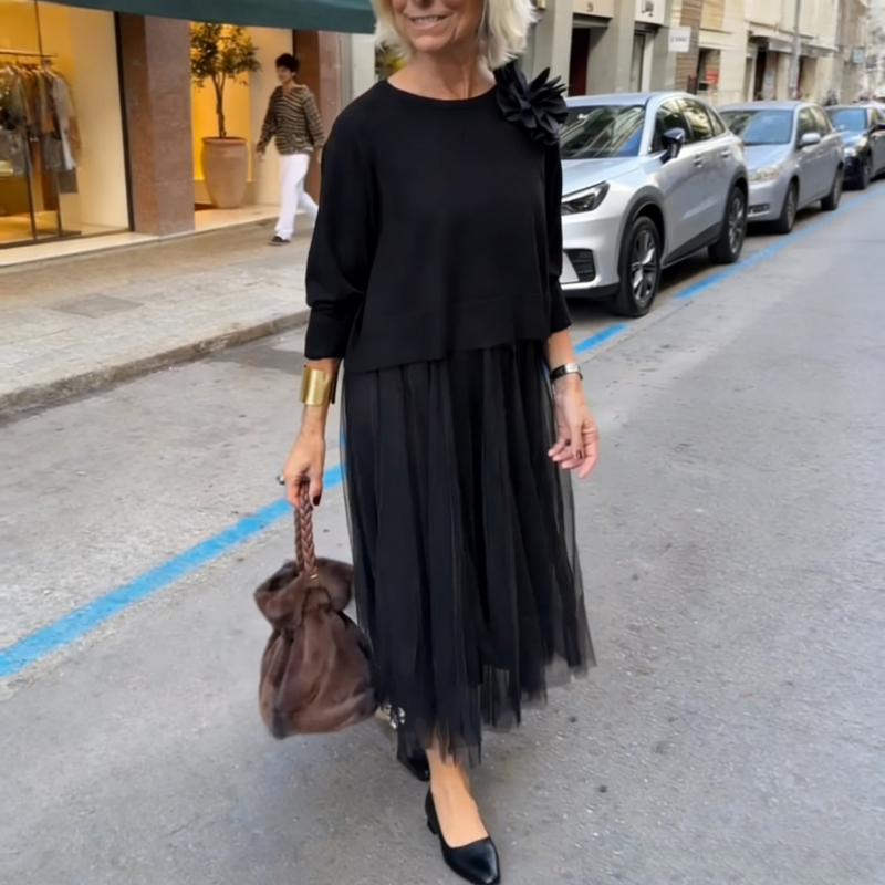 Completo donna due pezzi con abito plissettato