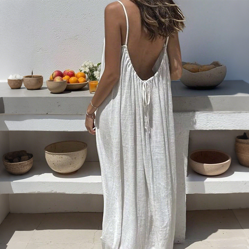 Abito maxi donna con spalline sottili e schiena scoperta