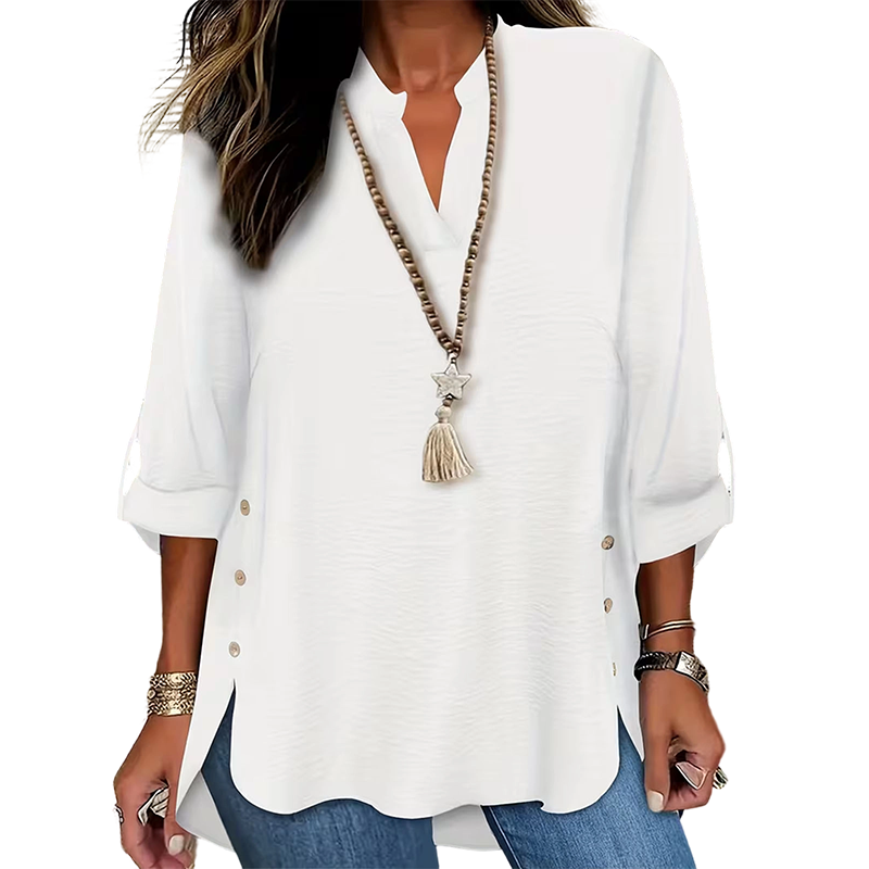 Top donna con scollo a V e bottoni laterali