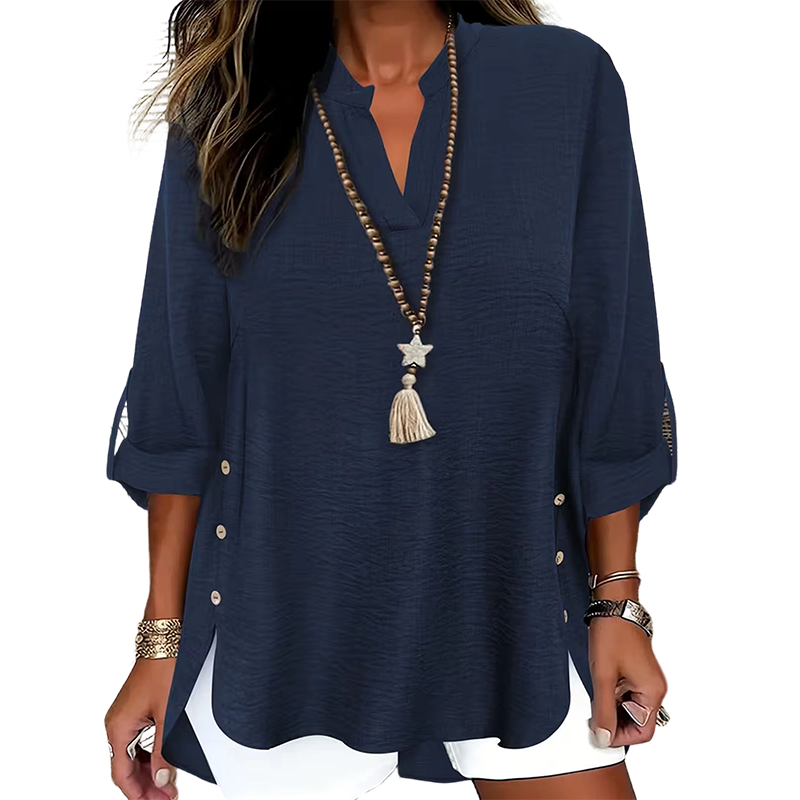 Top donna con scollo a V e bottoni laterali