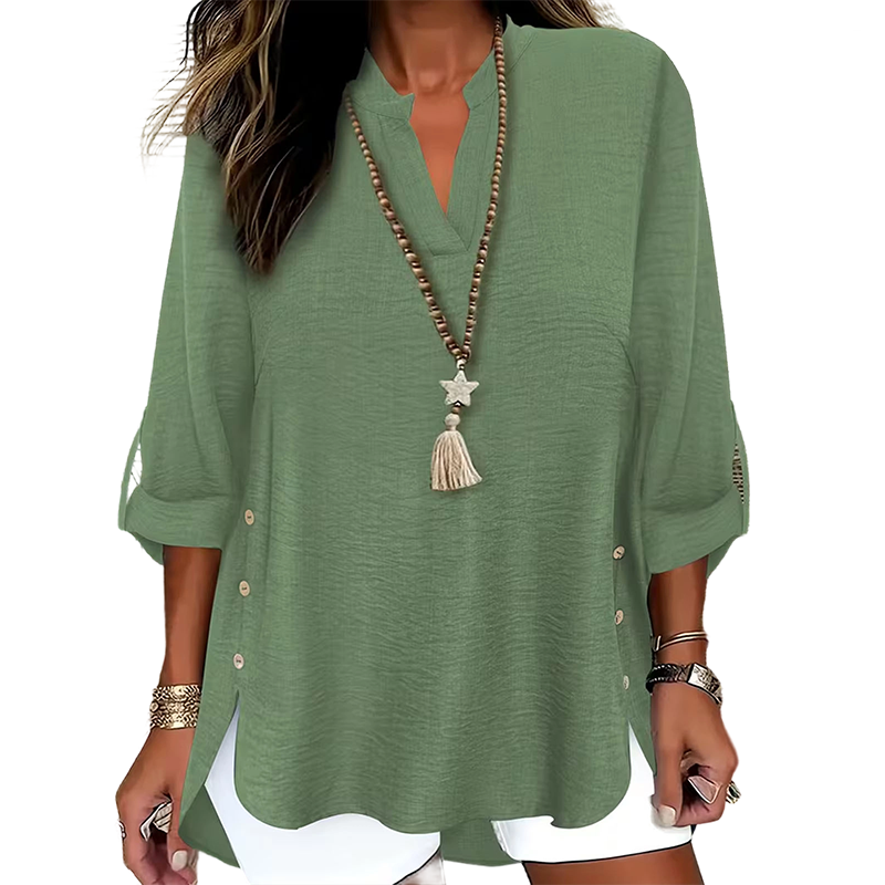 Top donna con scollo a V e bottoni laterali