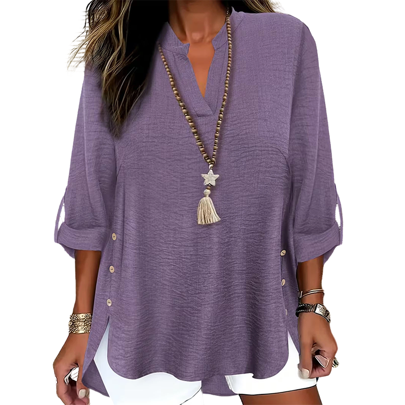 Top donna con scollo a V e bottoni laterali
