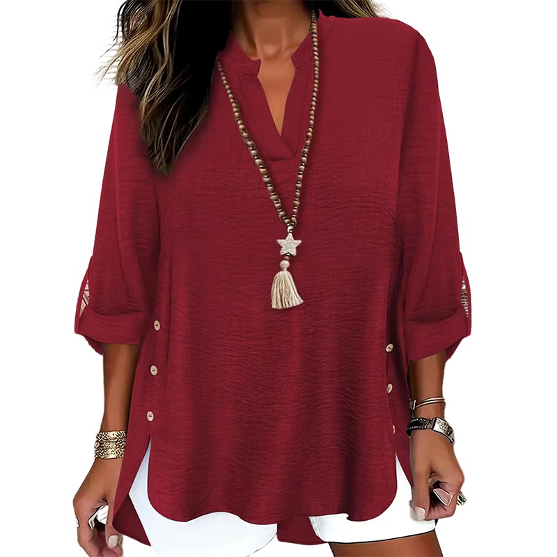 Top donna con scollo a V e bottoni laterali