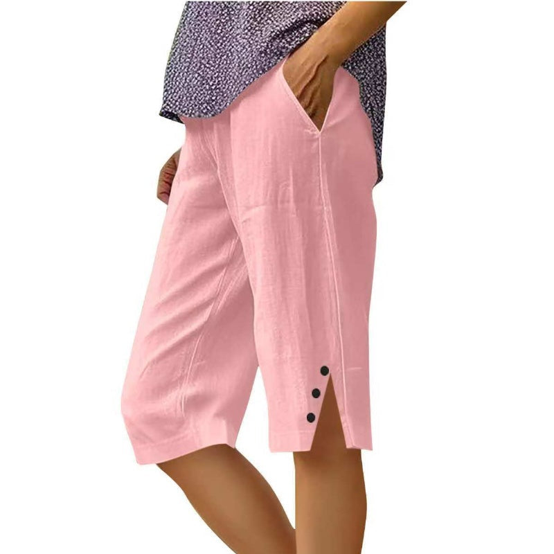 Pantaloni capri donna leggeri con tasche laterali