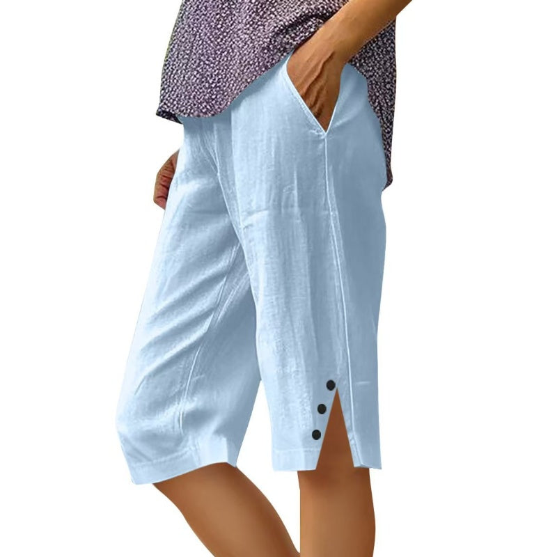 Pantaloni capri donna leggeri con tasche laterali