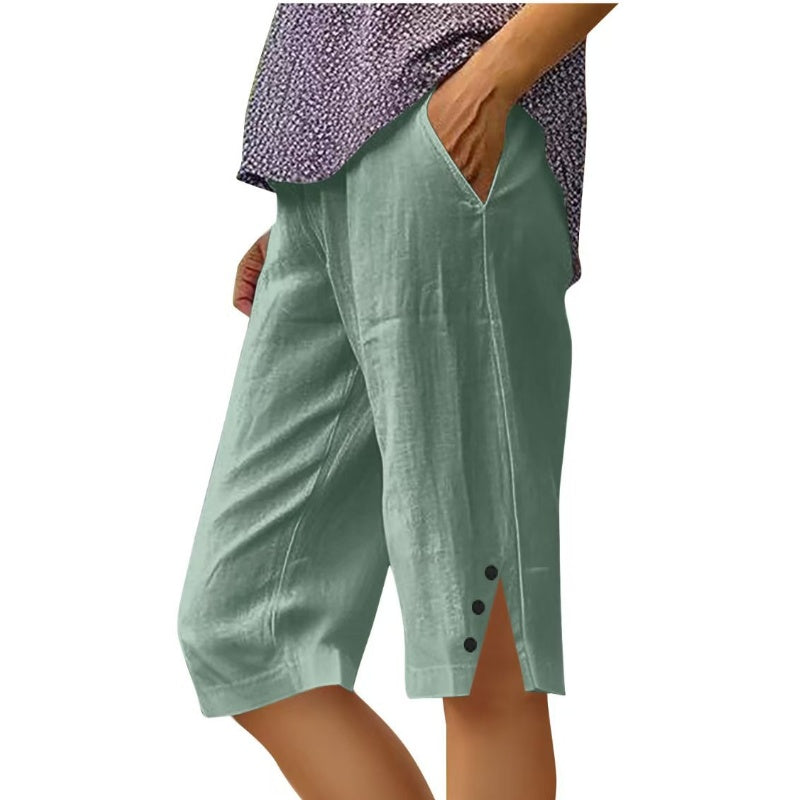 Pantaloni capri donna leggeri con tasche laterali