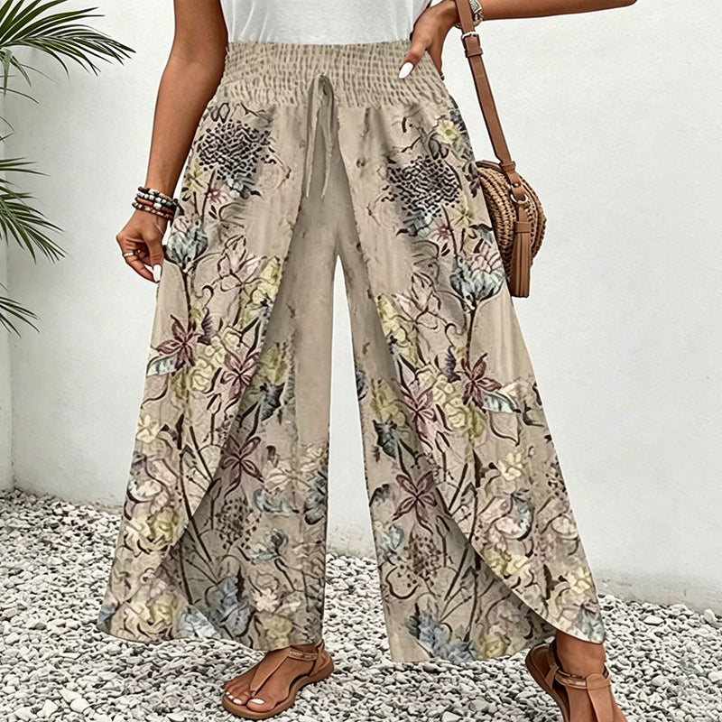 Pantaloni palazzo donna floreali con vita arricciata
