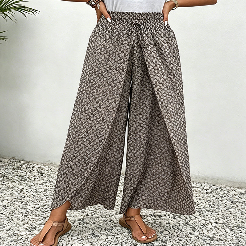 Pantaloni palazzo donna floreali con vita arricciata