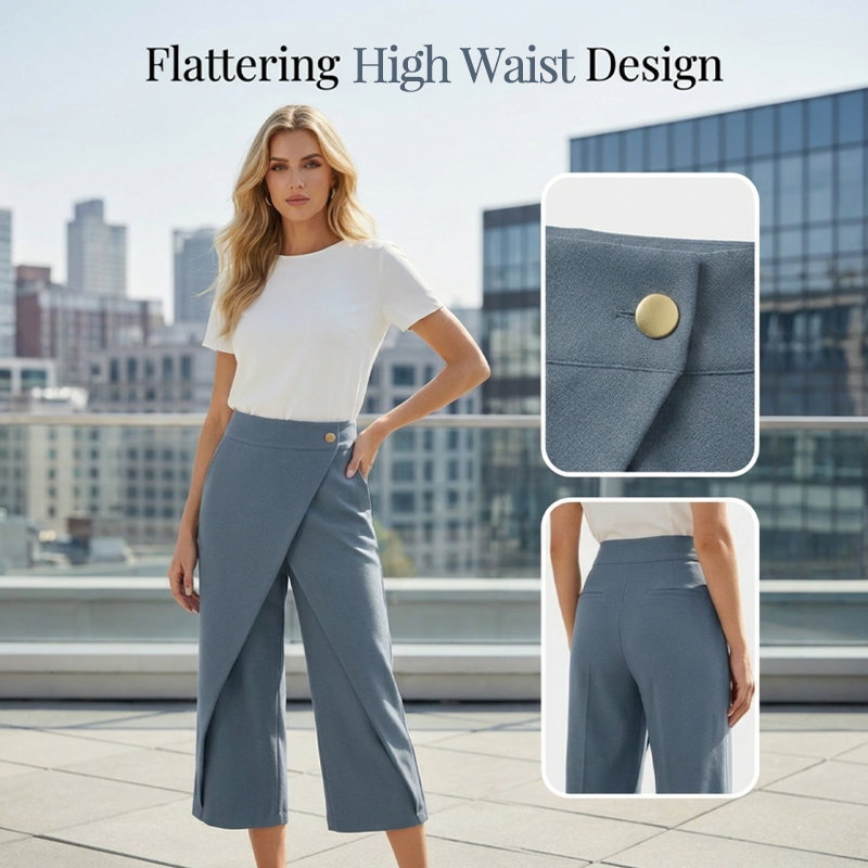Pantaloni culotte donna effetto gonna con pannello incrociato