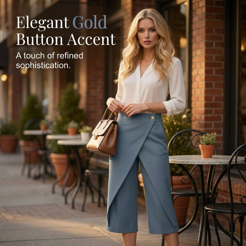 Pantaloni culotte donna effetto gonna con pannello incrociato