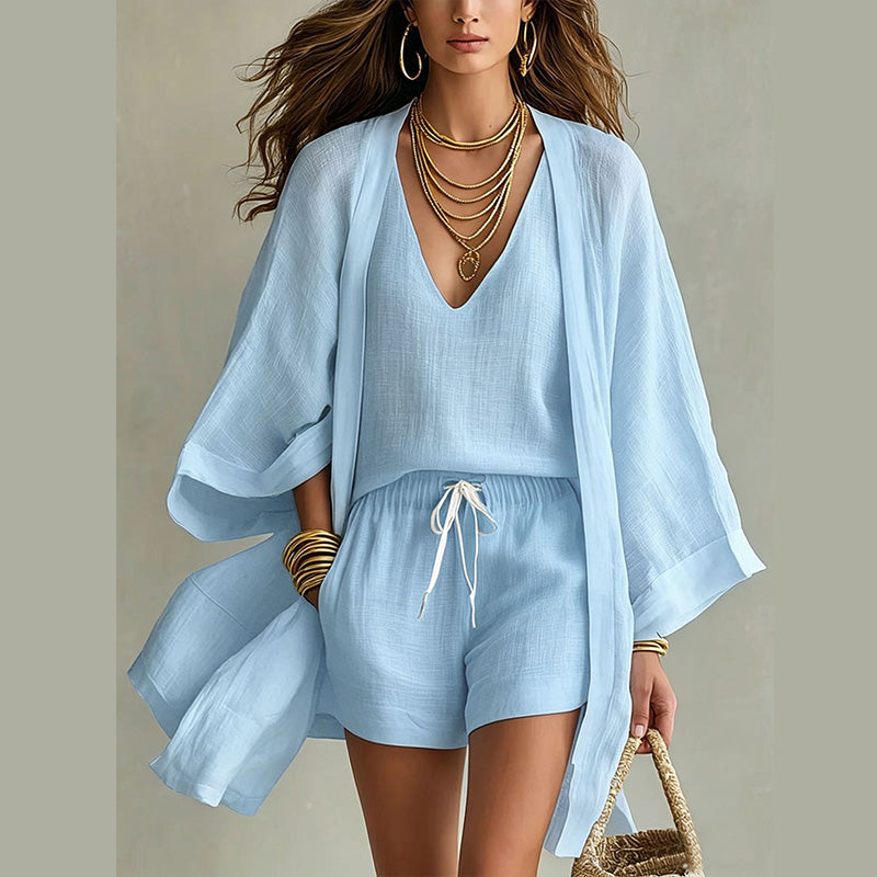 Completo donna 3 pezzi da resort con kimono leggero